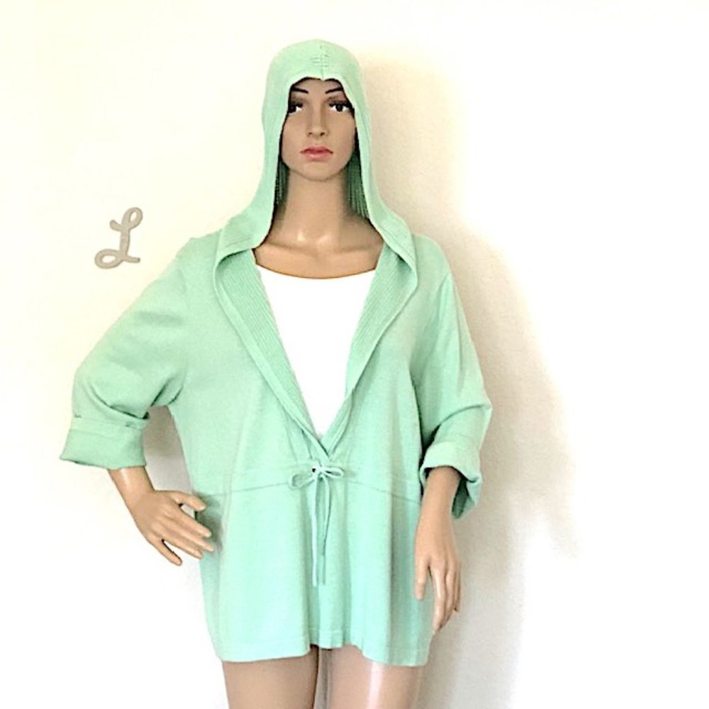 Mint Green CJ Banks Plus Size Hooded Sweater